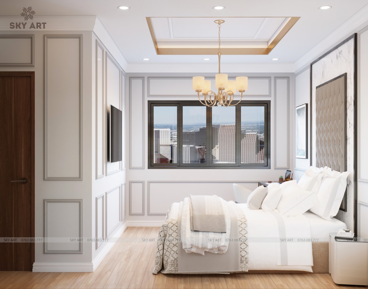 Thiết kế nội thất phòng ngủ căn hộ Emerald Celadon City phong cách tân cổ điển nhẹ nhàng