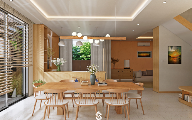 Nội Thất Gỗ Mộc Mạc Trong Căn Nhà Phố Hai Tầng